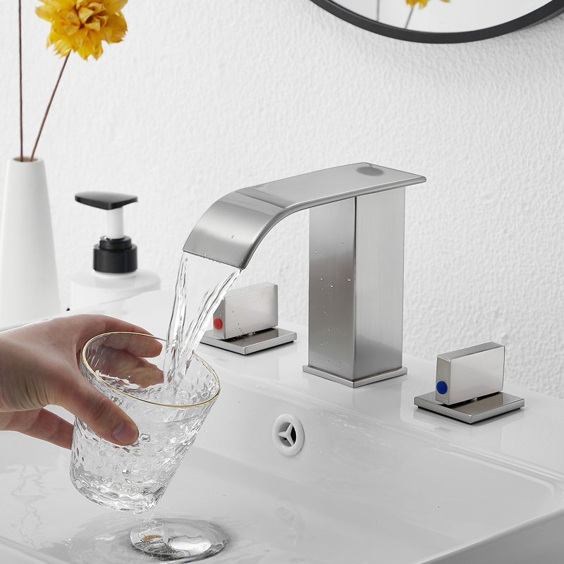 Widespread 2-handle Bathroom Faucet with Drain Assembly, Brushed Nickel