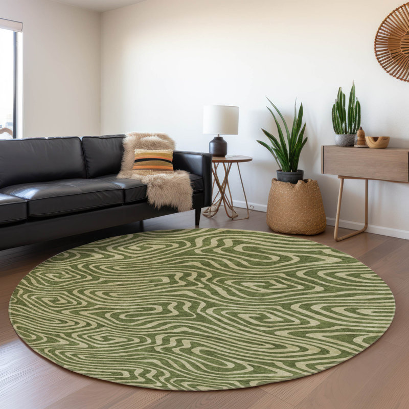 Premium Machine Washable Colmenero AMF1020 Swirls Rug, Round 8'