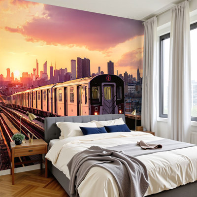 Peel and Stick Wallpaper 96" W x 69" H Modern Self Adhesive Wall Mural for Bedroom New train approaching station platform