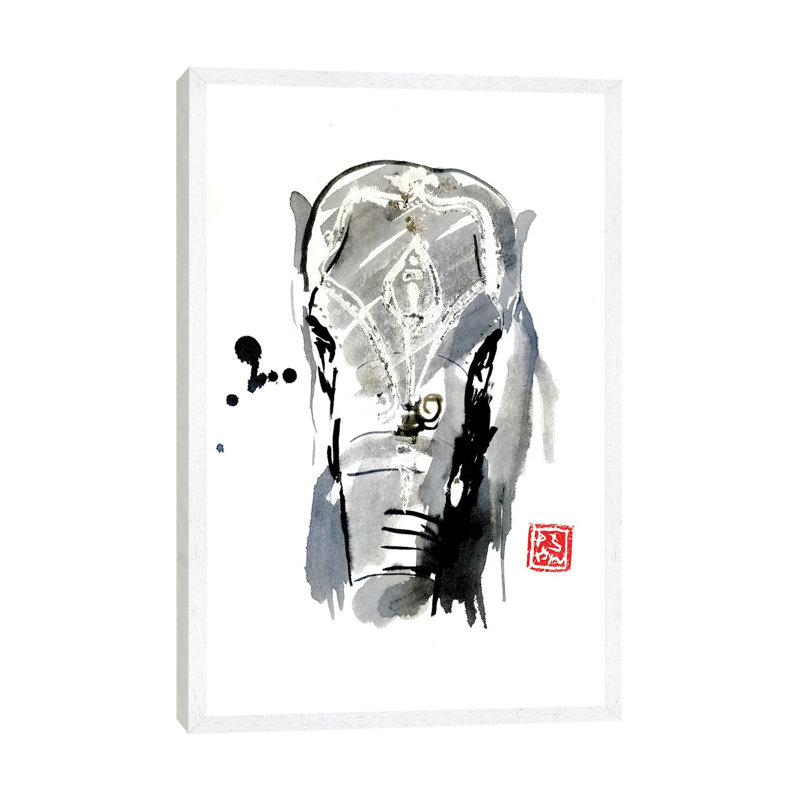 Asian Elephant by Péchane - Print on Canvas, 101.6 cm H x 66.04 cm W, White Framed