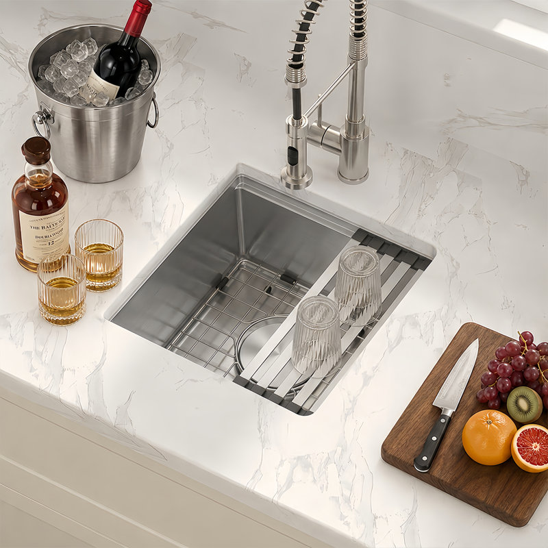 LQS 13"L X 15"W Workstation Undermount Bar Prep RV Sink Stainless Steel Small Kitchen Sink, Stainless Steel