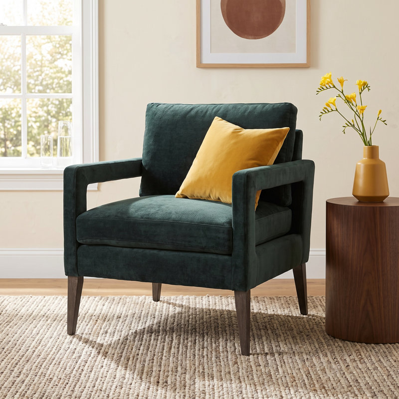 Yann Upholstered Armchair, Emerald Worn Velvet