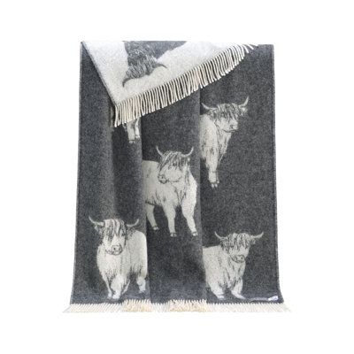 Soft Black Highland Cow Wool Throw 