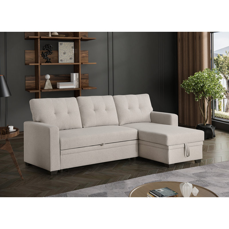 Canapé modulaire convertible rembourré avec méridienne coulissante, Lin beige