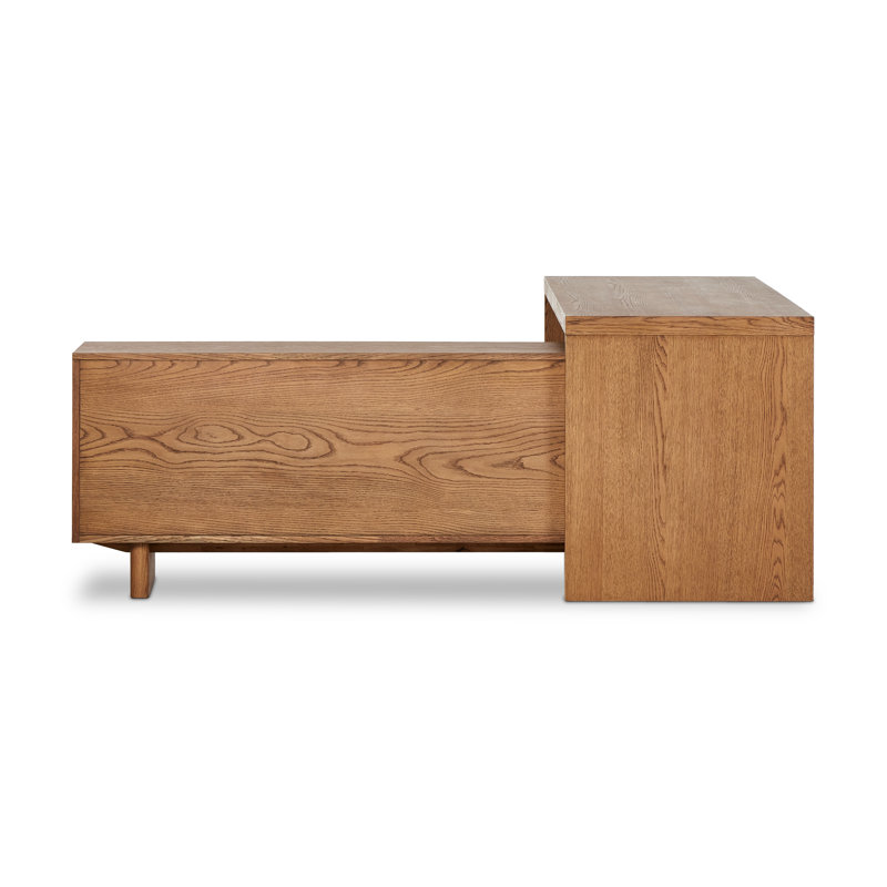 Posada Solid Wood Modular L-Shaped Executive Desk, Amber Oak