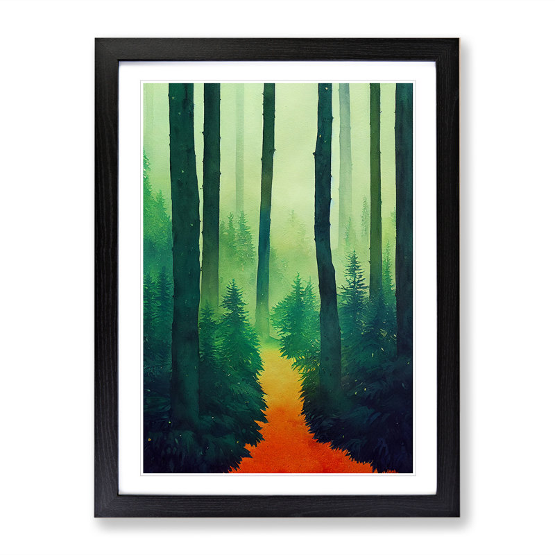Forest Watercolour Art No.4 - Single Picture Frame Painting, Black, 34cm H x 25cm W x 2cm D