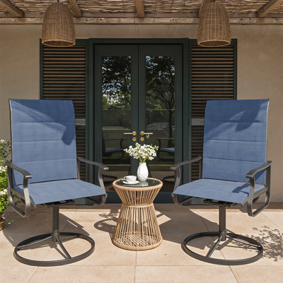 2 chaises de patio pivotantes d'extérieur 2 pièces, chaises de patio à cadre en métal rotatif à 360 ° avec tissu Teslin épaissi, chaises de terrasse pour l'extérieur avec accoudoirs pour terrasse et cour