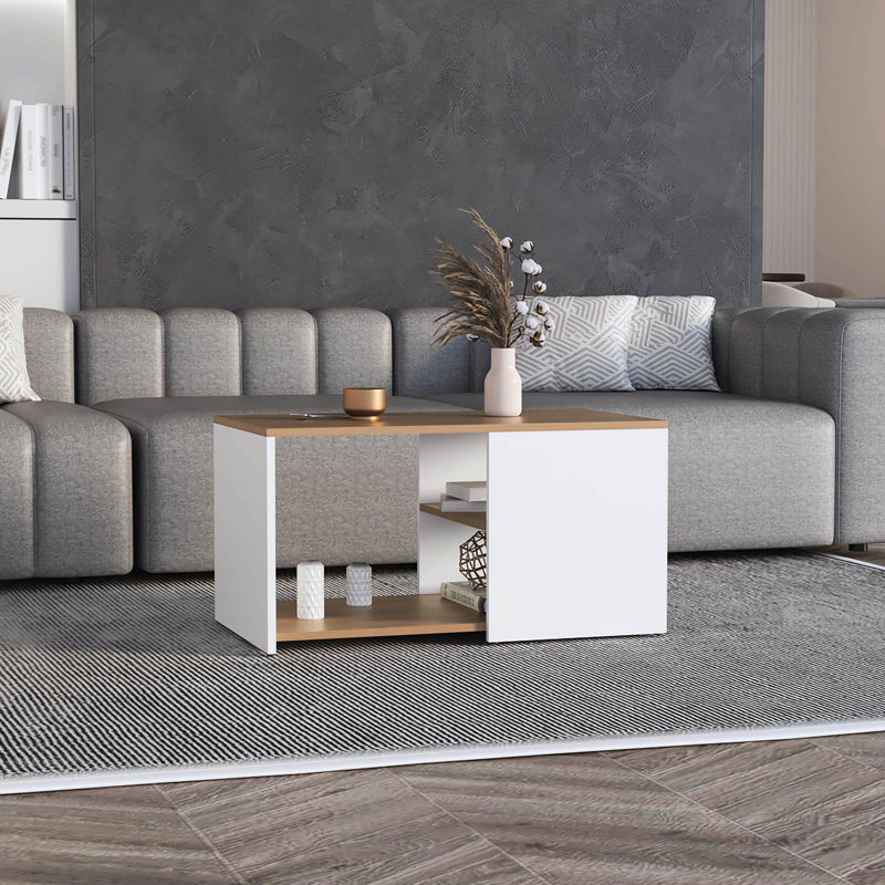 Blanc - Table basse rectangulaire en chêne naturel 31,67 "x 17,03", option pratique moderne de 17,03 po de hauteur, chêne, conception compacte
