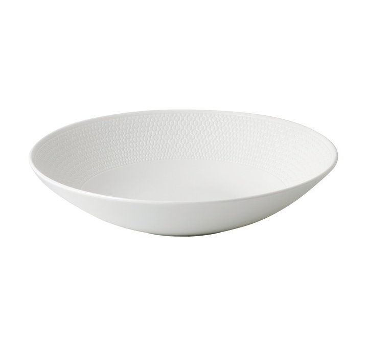 White Embossed Ceramic Round Pasta Bowl