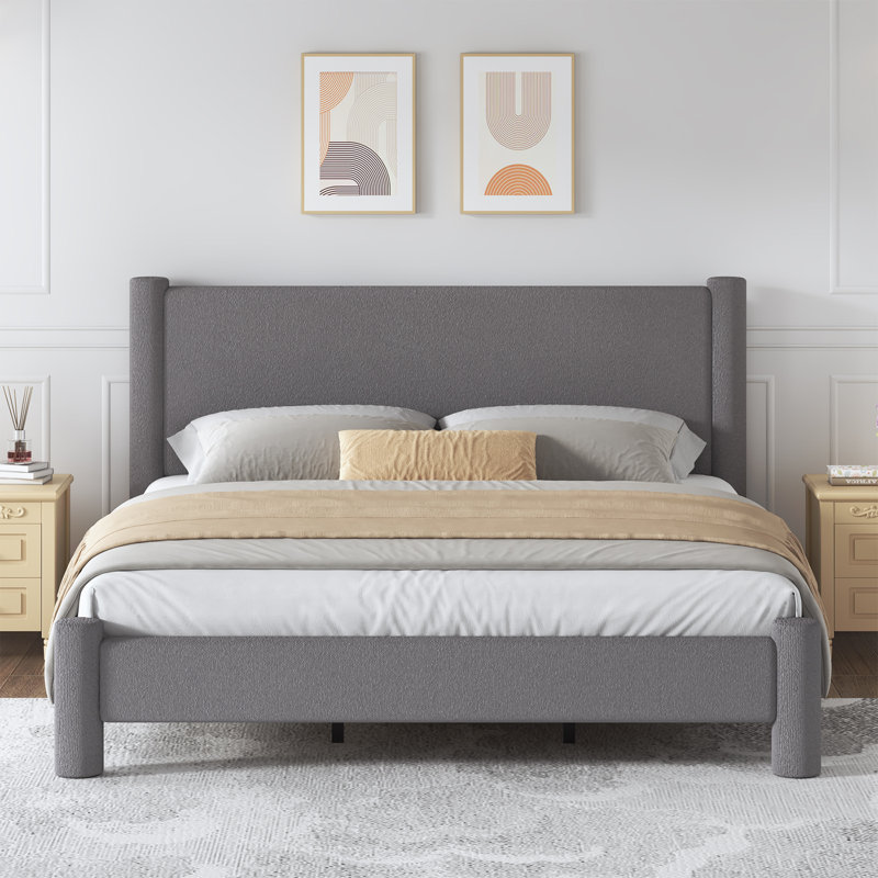 Lit plateforme tapissier Boucle, Très grand lit, Gris foncé