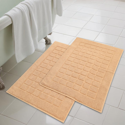 Nora Cotton Terry Solid Absorbent Thick Checkered Washable 2 Piece Bath Mat Set