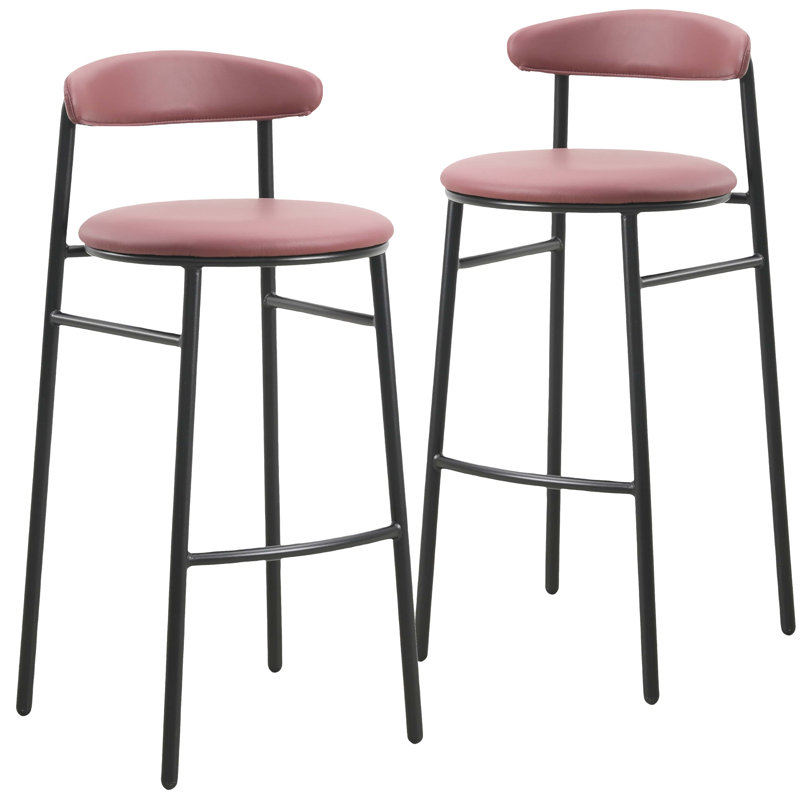 Larue Bar Stool Upholstered In Leather With Powder-Coated Stainless Steel Base Larue Series, Burgundy