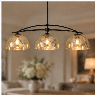 Luminaire suspendu linéaire en verre au mercure à 3 lumières à intensité variable 45,3 po Aissa
