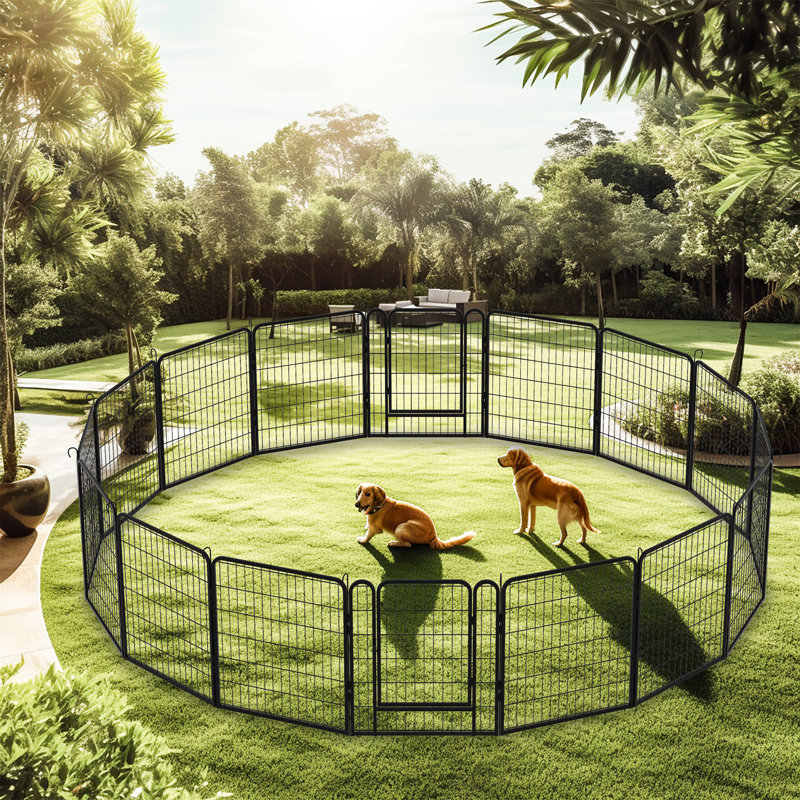 Parc pour chien robuste en métal avec porte, 16 panneaux - clôture pour chiot., H 31,7 po x l 108,27 po x P 108,27 po