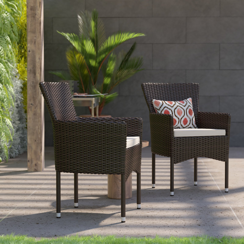 Chaises et coussins de patio intérieur / extérieur en acier avec cadre en osier, Blanc, Brun