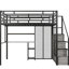 Lit mezzanine en métal noir avec bureau, garde-robe et rangement intégré-894538463