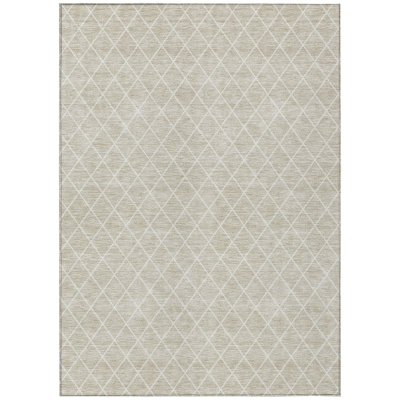 HomeRoots 3' X 5' Beige And Ivory Geometric Washable Indoor Outdoor Area Rug