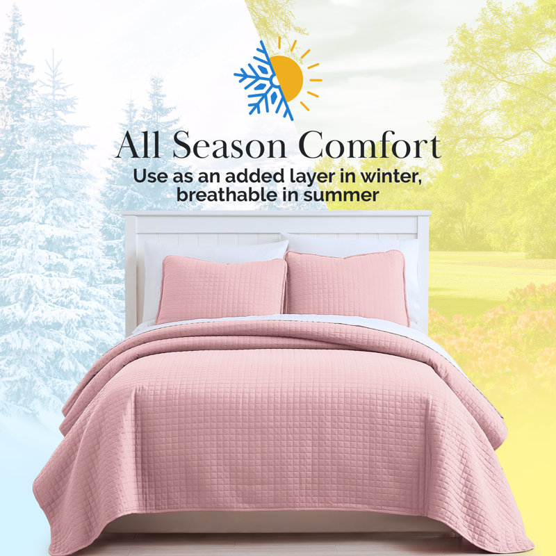 Ensemble de courtepointe surdimensionnée Southwest Fine Linens, Courtepointe double/grand et 2 taies décoratives, Rose pastel
