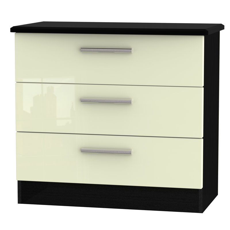 Fully Assembled Yvette 3 Drawer Chest, Black/Cream
