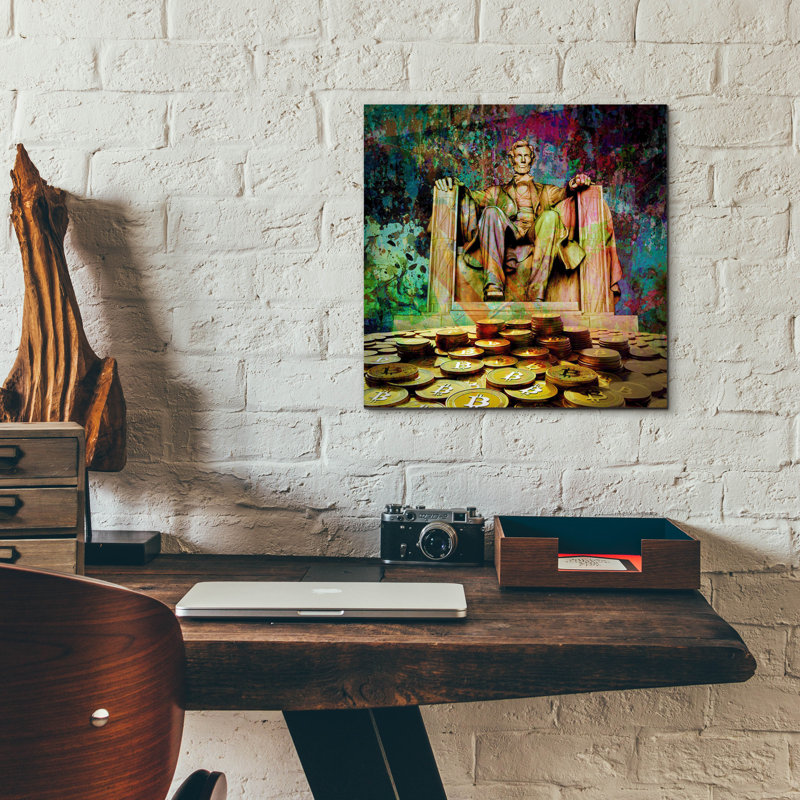 «Lincoln On Bitcoin Mountain», art mural en verre acrylique, H 12 po x l 12 po