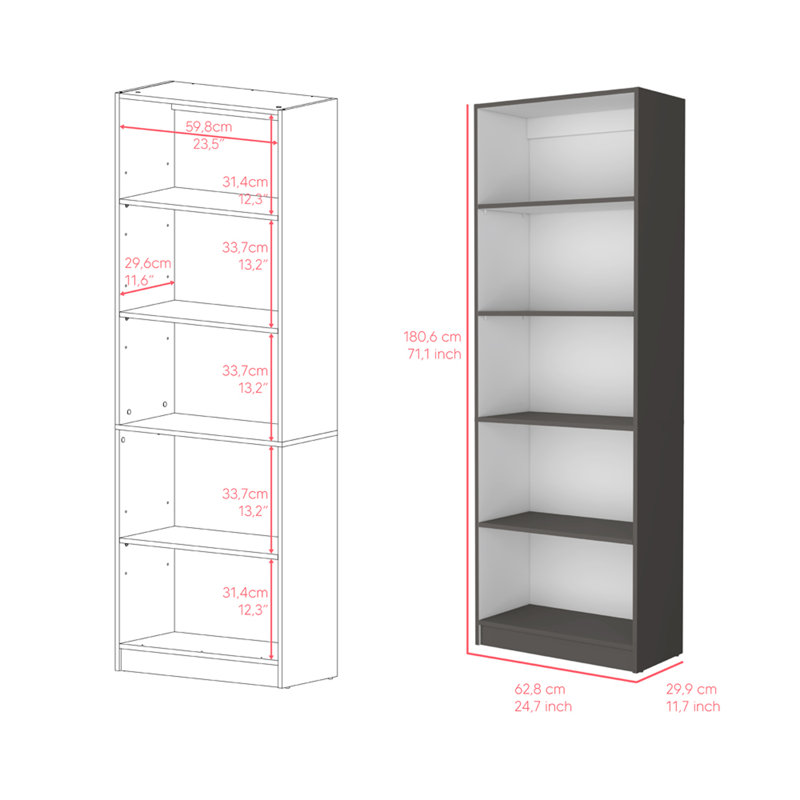 Modern 4-Shelf Bookcase in Matt Grey/White, Perfect for Office and Home with Ample Storage and Elegant Design