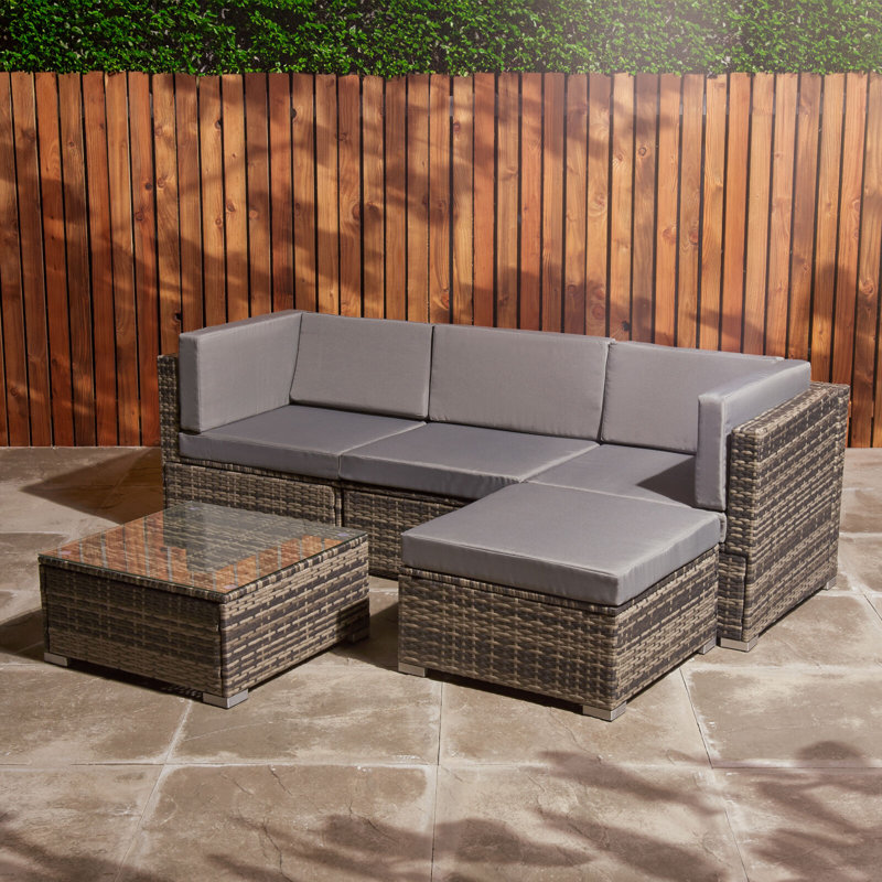 Elanora 193cm Wide L-Shaped Wicker Patio Sectional with Cushions