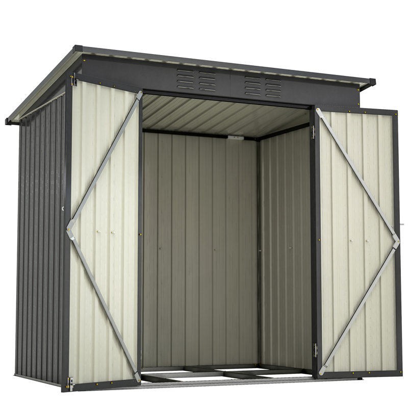 All Weather Outdoor Storage Unit 6X4 Ft - Black, Galvanized Metal Black Weather, Handles