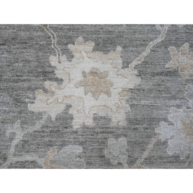 Tapis gris en laine noué à la main 9 pi 2 po x 11 pi 8 po Angora