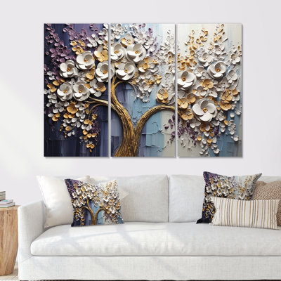 Arbre en fleurs avec fleurs blanches II - ensemble d'art mural arbre floral