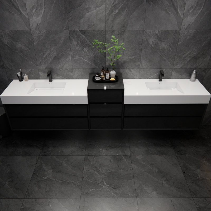 Meuble-lavabo mural double 114 po Albizu, Noir