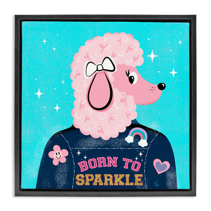 «Born To Sparkle Poodle Floater» par Carrie Cantwell, Cadre flottant noir de jais, H 18 po x l 18 po