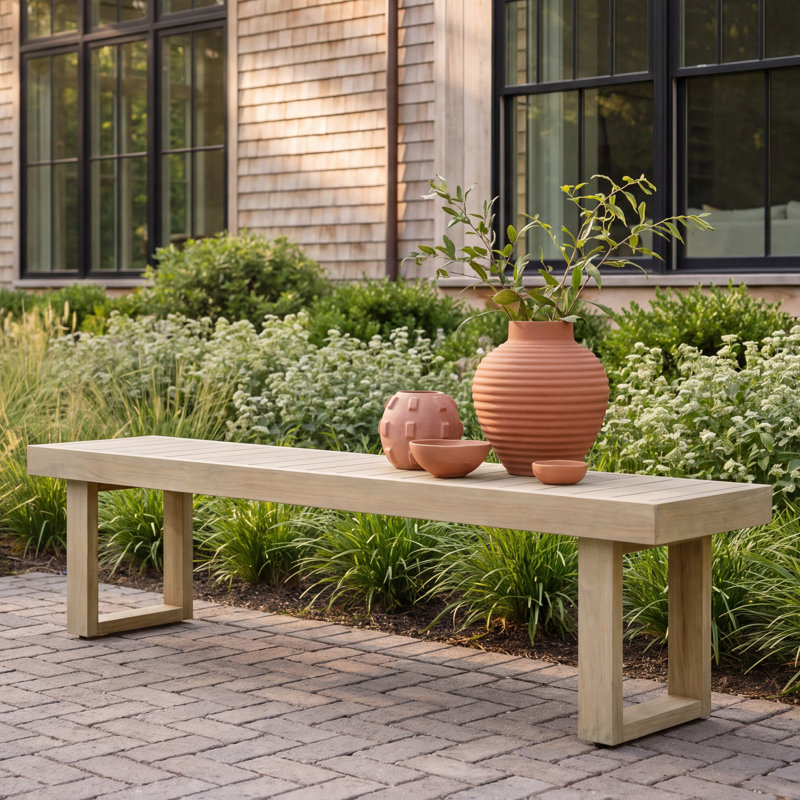 Outdoor U-shaped Leg Acacia Wood Bench