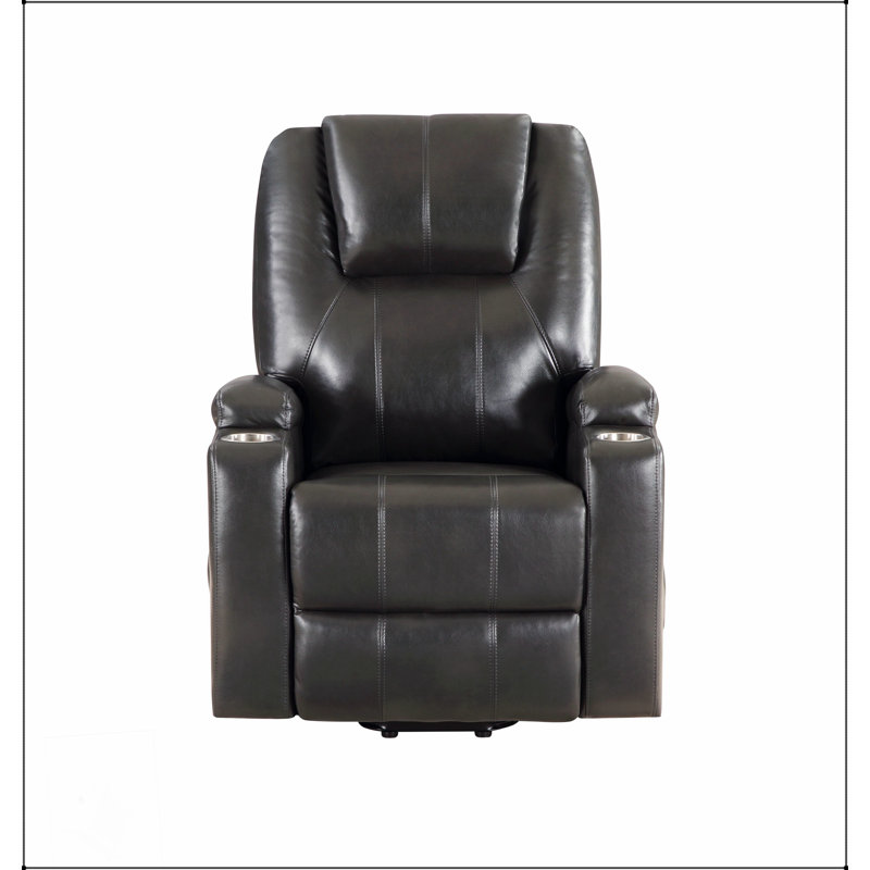 Luxurious Gunmetal Leather Aire Recliner With Power Lift, Massage, And Comfortable Seating For Ultimate Relaxation