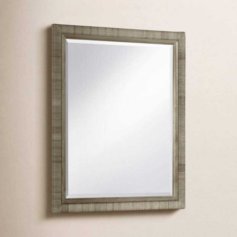 Naples Flat Rattan Beveled Mirror, Stone Hearth