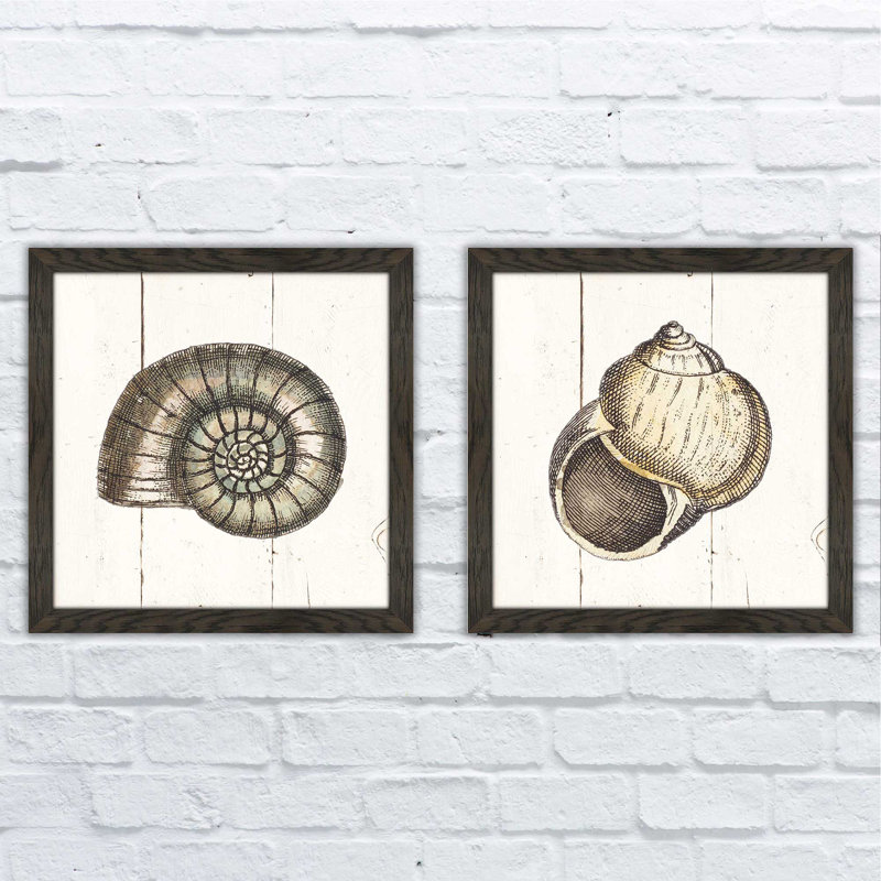 « shell sketches i shiplap », ensemble de 2 reproductions de dessins encadrées, H 16,5 po x l 33 po, Pas de tapis