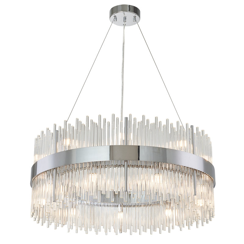 Lustre moderne en verre 18 lumières Pruitt, Chrome