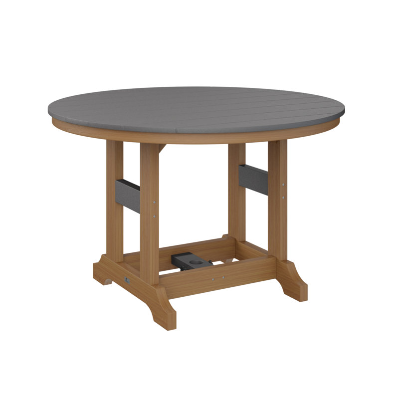 Garden Classic Outdoor Round Bar Table, Smoke Gray, Natural Teak