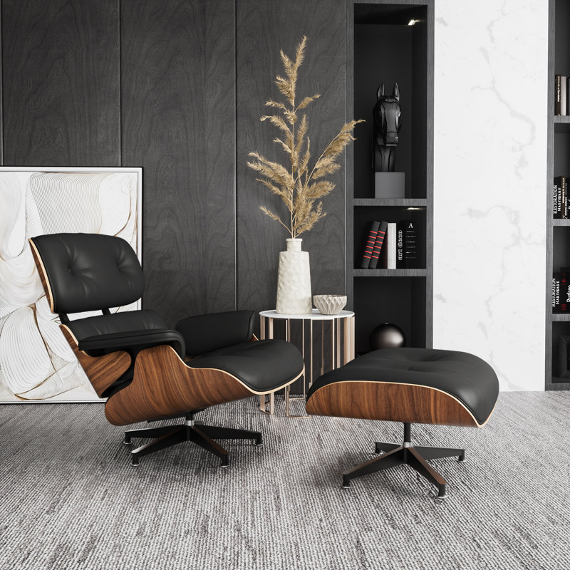 Corrigan Studio® Premium Palisander Lounge Chair And Ottoman Genuine Italian Leather | Wayfair