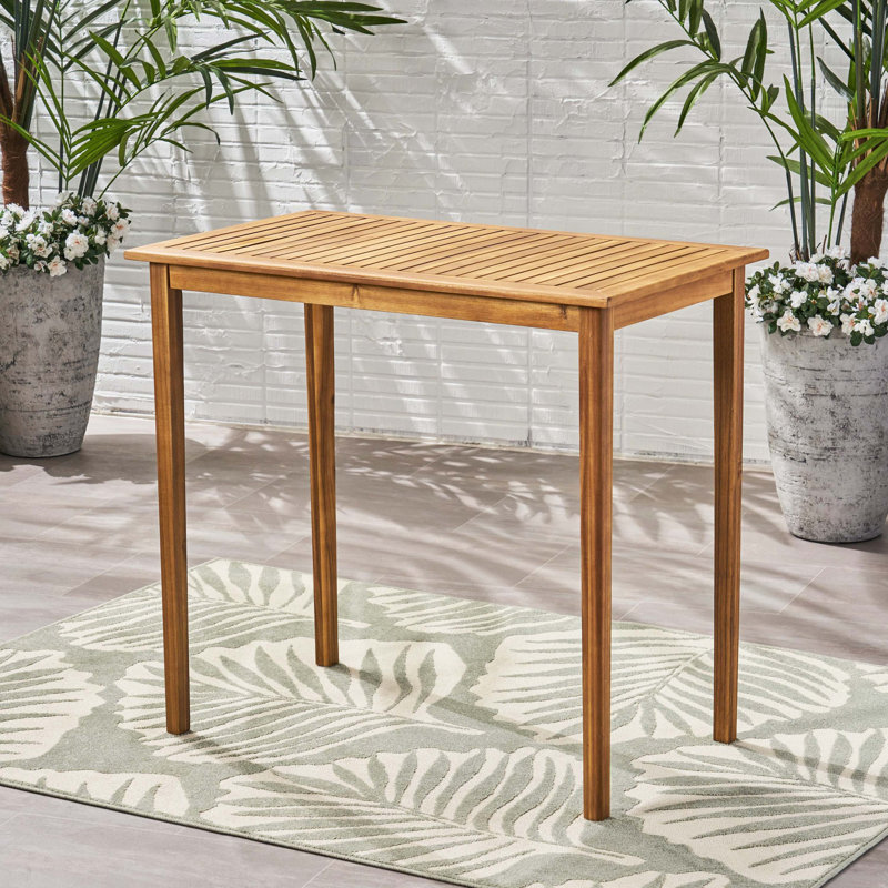 Table de bar d'extérieur rectangulaire en bois d'acacia minimaliste - finition teck