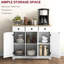 Buffet - Comptoir en bois massif, 3 tiroirs, portes, armoire de rangement moderne à tablette réglable pour meubles de balcon