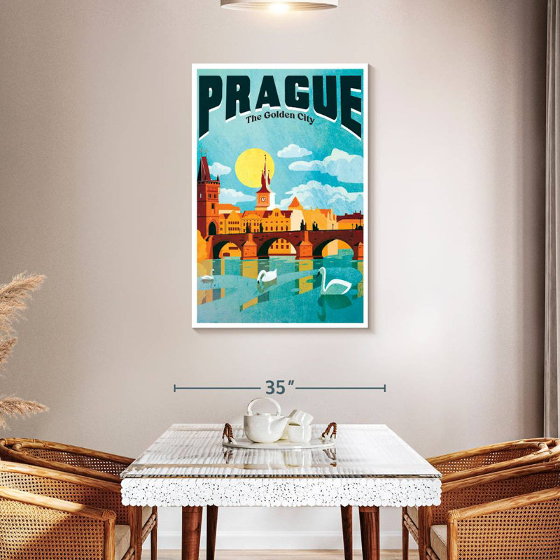 Affiche rétro de Prague, H 45 po x l 30 po
