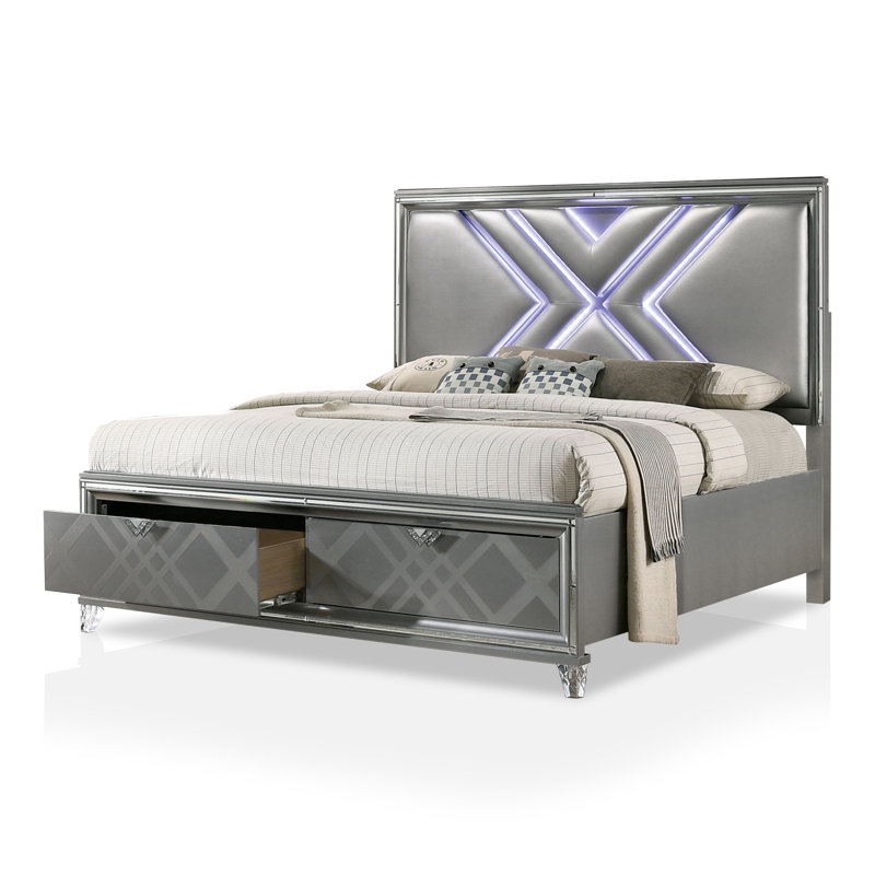 Waldrup Vegan Leather Platform Bed, Queen, Silver