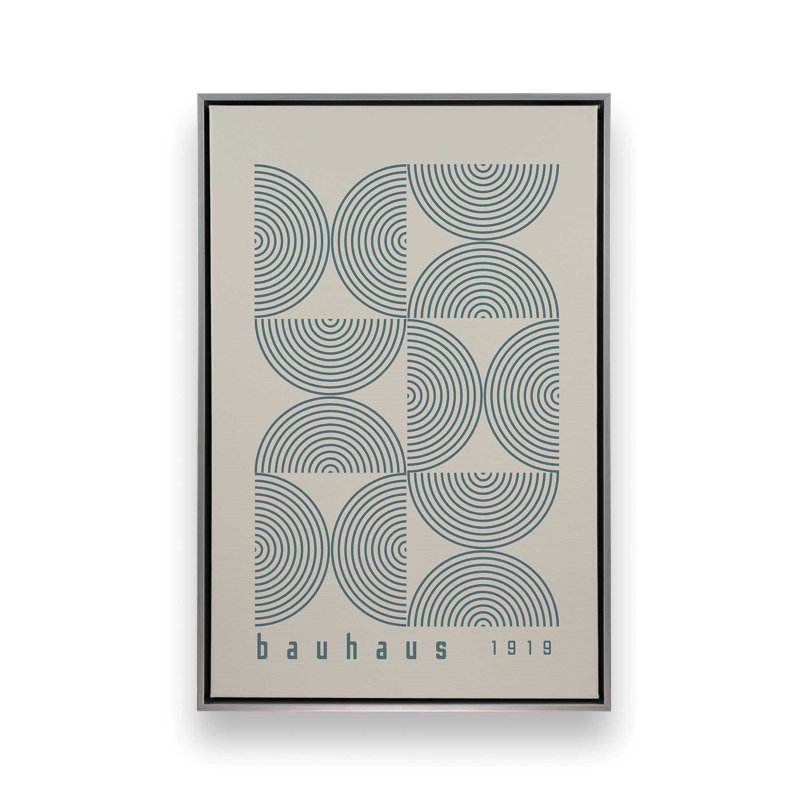 Affiche de composition Bauhaus, H 18,75 po x l 12,75 po, Beige / bleu orage, Cadre flottant en chrome poli