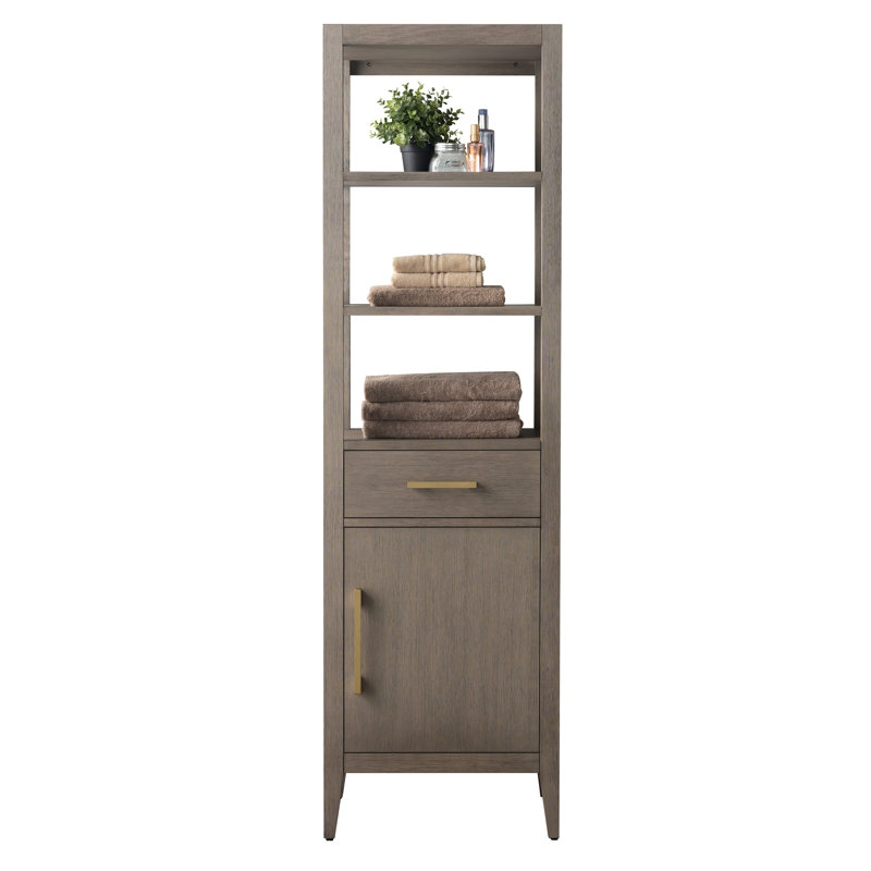 Freestanding Linen Cabinet, Brushed Gold/Dark Gray