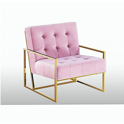 Chaise d'appoint de salon avec structure en métal doré, fauteuil capitonné en velours 1pc, rose