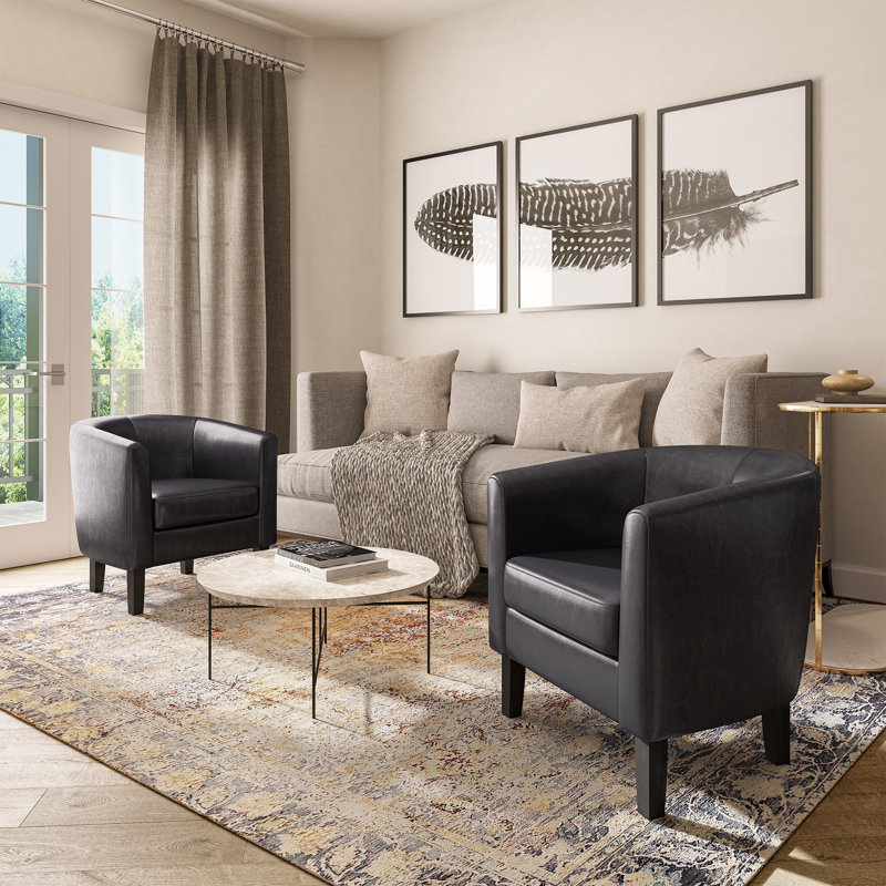 Fauteuil demi-tonneau de 26,77 po Munson, Similicuir noir