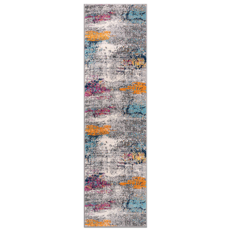 Raimunda Abstract Performance Gray/Pink/Ivory Multi Rug, Runner 2' x 7'