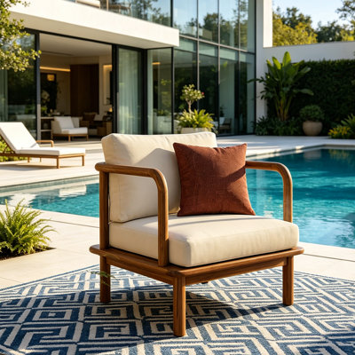 Acacia Wood Patio Lounge Chair with Cushions