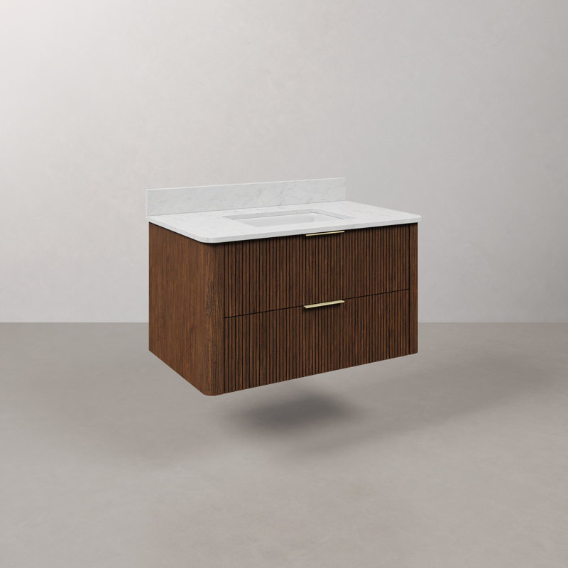 Eureka 24 In. Single Rectangle Sink Floating Bathroom Vanity with Cultured Marble Top in Truffle Oak, 36"