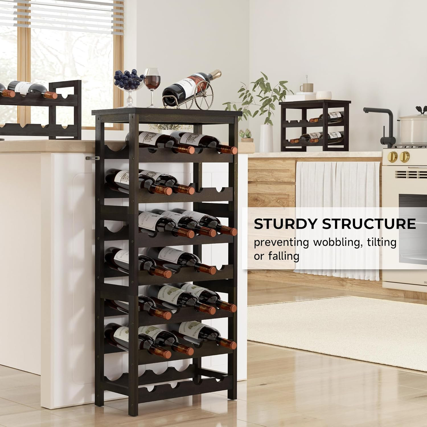 Latitude Run® 28-Bottle Wine Rack Free Standing Floor, Solid Wood 7 ...
